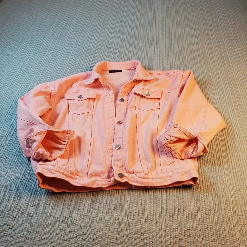 Loveu.Dear Peach Pink Denim Trucker Jacket Pastel Button Up 2XL Women